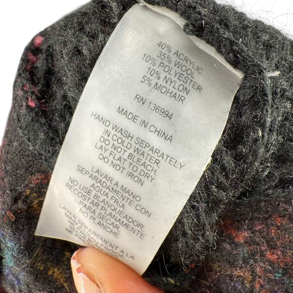 Liquid by Sioni Cardigan Sweater Size L Art To Wear Mohair Wool Blend Black Boho - Picture 12 of 13